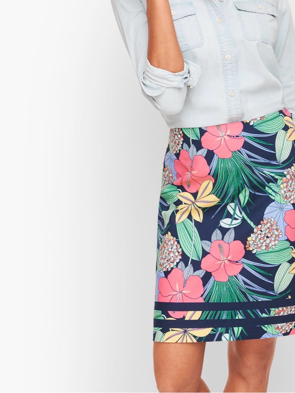 Talbots Cotton Canvas A-Line Skirt Hibiscus Print 10